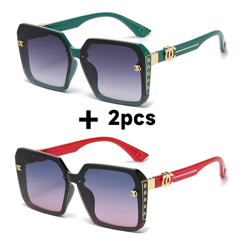 2PCS New Fashion Oversized Sunglasses Women UV400 Sun Glasses Vintage Square