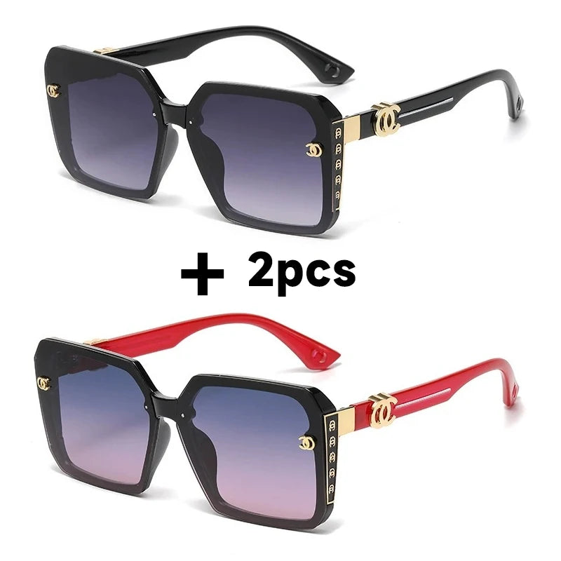 2PCS New Fashion Oversized Sunglasses Women UV400 Sun Glasses Vintage Square