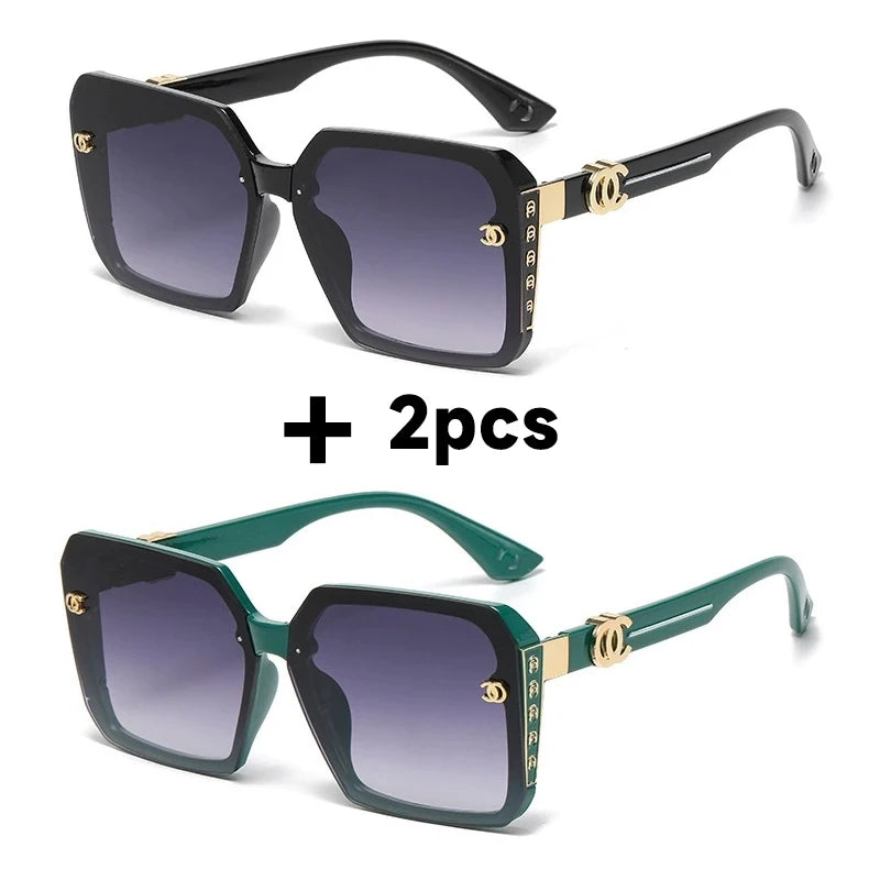 2PCS New Fashion Oversized Sunglasses Women UV400 Sun Glasses Vintage Square